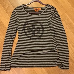 Striped and Rhinestones Tory Burch Long Sleeve Tee
